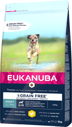 Eukanuba Grain Free Adult Small / Medium Breed Kylling - 3 kg