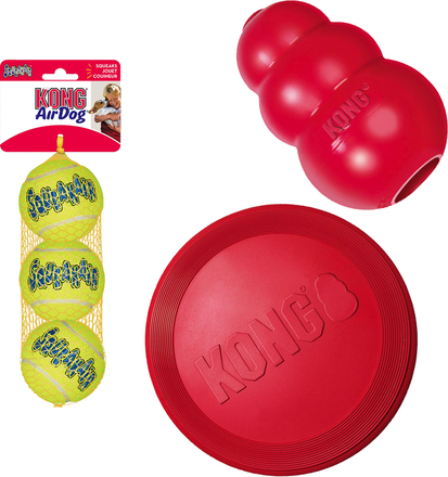 KONG-lelusetti: frisbee, KONG Classic, tennispallot - Small (Frisbee, Classic, tennispallot 3 kpl)