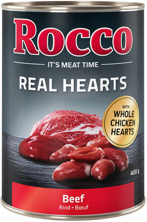 Ekonomipack: Rocco Real Hearts 24 x 400 g - Nötkött med hela kycklinghjärtan