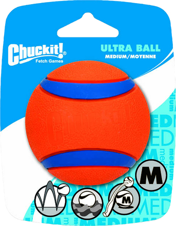 Chuckit! Ball Launcher Pro - oheen: Chuckit! Ultra Ball -pallo, koko M: Ø 6,5 cm (ei sis. Launcheria)