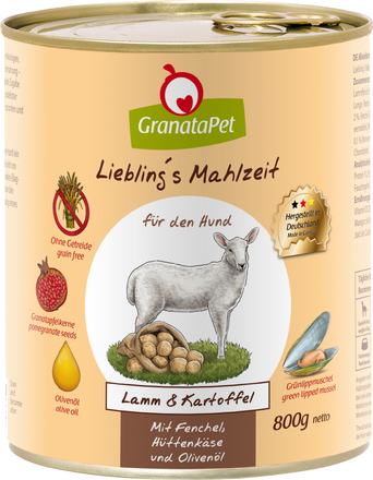 GranataPet Liebling's Mahlzeit 6 x 800 g - Lamm & potatis med fänkål, färskost och olivolja