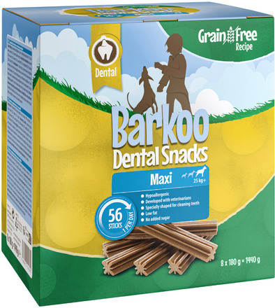 Säästöpakkaus Barkoo Dental Snacks 28 tai 56 kpl – VILJATON koostumus - suurille koirillee 56 kpl (1,44 kg)