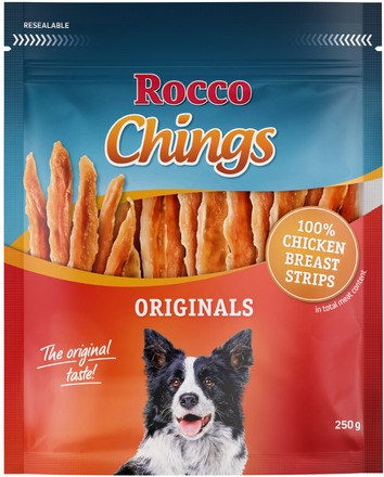 Ekonomipack: Rocco Chings Originals torkade eller i tuggstrimlor - Kycklingbröst i strimlor 4 x 250 g