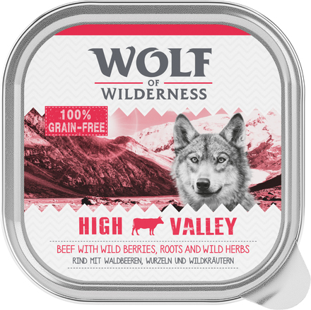 Økonomipakke: 12 x 300 g Wolf of Wilderness Adult - High Valley - Okse