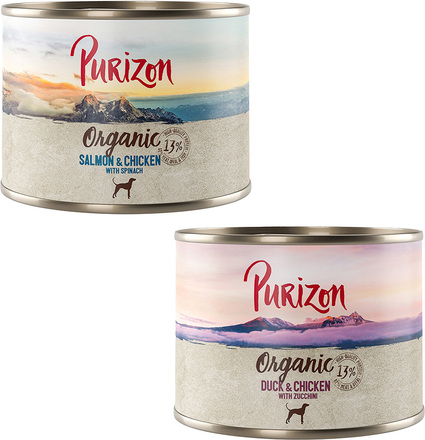 Økonomipakke: Purizon Organic 24 x 200 g - Mixpakke: 12 x And & Kylling, 12 x Laks & Kylling