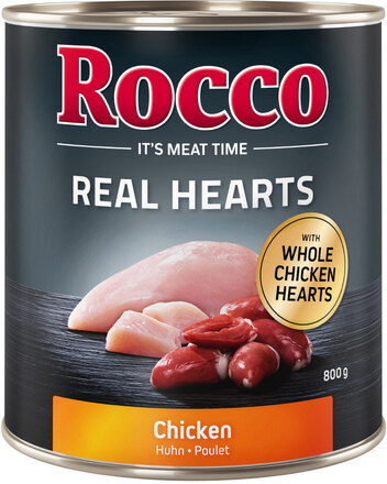 Ekonomipack: Rocco Real Hearts 24 x 800 g - Kyckling med hela kycklinghjärtan