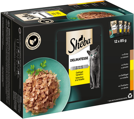 Ekonomipack: Sheba portionspåsar 48 x 85 g - Delicatesse in Jelly Fjäderfä