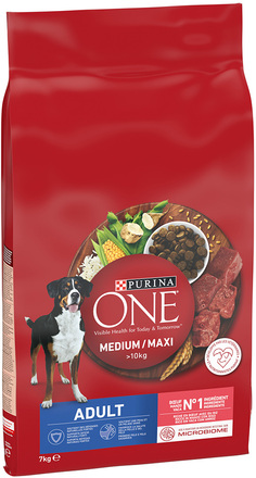 Purina ONE Medium/Maxi Adult Okse & Ris - Økonomipakke: 2 x 7 kg