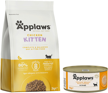 Applaws provpack: Torr- och våtfoder - 2 kg Kitten Chicken + 6 x 156 g Kycklingbröst & ost