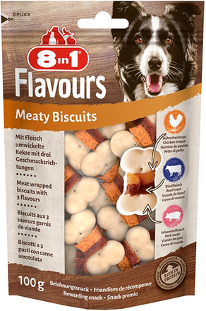 8in1 Flavours Meaty Biscuits kylling - 3 x 100 g