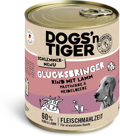 Dogs'n Tiger gourmetmeny för hundar 6 x 800 g - Nötkött med lamm, palsternacka och blåbär