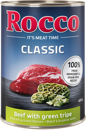Rocco Classic -säästöpakkaus 24 x 400 g - nauta & vihreä pötsi