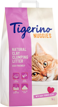 Tigerino Nuggies (Ultra) klumpströ - Baby Powder - Ekonomipack: 2 x 14 l