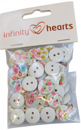 Infinity Hearts Knappar Tr Blommor Ass. frger 15mm - 50 st