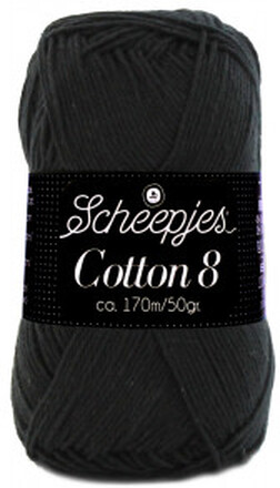 Scheepjes Cotton 8 Garn Unicolor 515 Svart