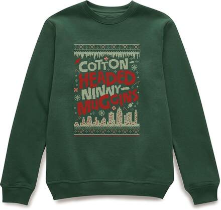 Elf Cotton-Headed-Ninny-Muggins Knit Christmas Jumper - Forest Green - M