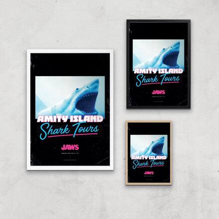 Jaws Amity Island Shark Tours Giclee Art Print - A4 - Wooden Frame