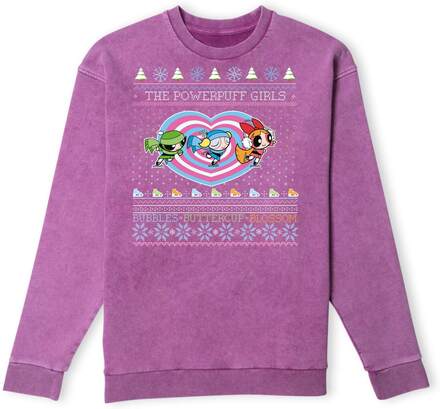 Powerpuff Girls Bubbles, Buttercup, Blossom Christmas Christmas Jumper - Purple Acid Wash - M - Purple Acid Wash