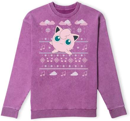 Pokemon Jigglypuff Christmas Christmas Jumper - Purple Acid Wash - S - Purple Acid Wash