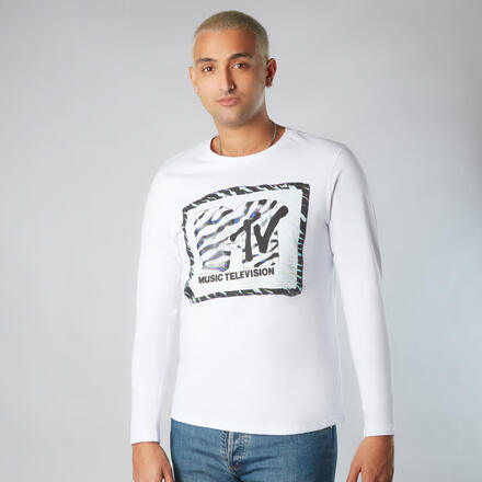 MTV Zebra Pattern Unisex Long Sleeve T-Shirt - White - L - White