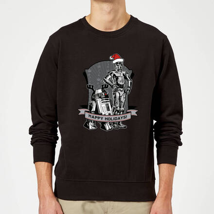 Star Wars Happy Holidays Droids Black Christmas Jumper - XXL