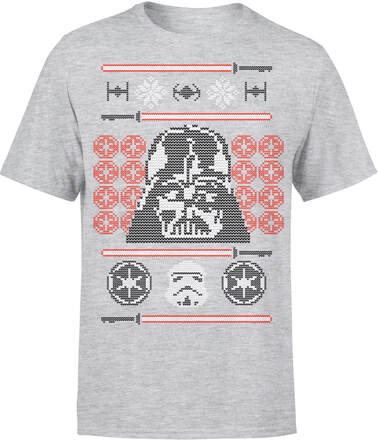 Star Wars Christmas Darth Vader Face Sabre Knit Grey T-Shirt - XXL