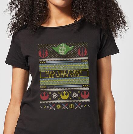 Star Wars May The force Be with You Pattern Women's Christmas T-Shirt - Black - S