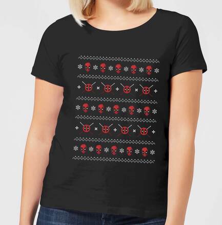 Marvel Deadpool Faces Women's Christmas T-Shirt - Black - L