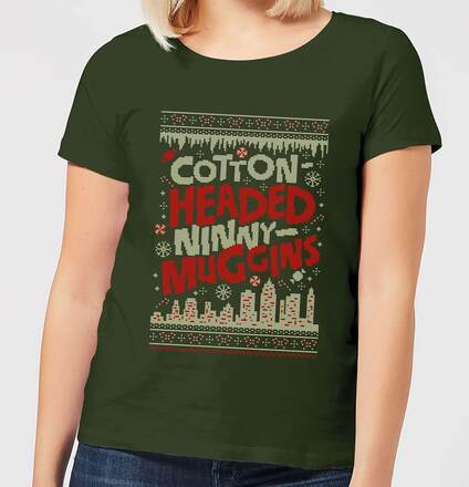 Elf Cotton-Headed-Ninny-Muggins Knit Women's Christmas T-Shirt - Forest Green - XL