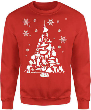 Star Wars Character Christmas Tree Red Christmas Jumper - S