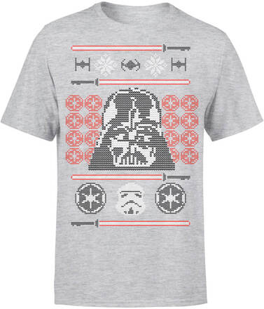 Star Wars Christmas Darth Vader Face Sabre Knit Grey T-Shirt - L