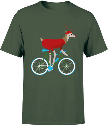 Biking Reindeer Men's Christmas T-Shirt - Forest Green - XXL