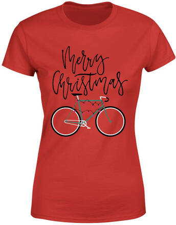 Bike Lights Women's Christmas T-Shirt - Red - XL