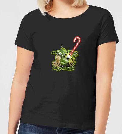 Star Wars Candy Cane Yoda Women's Christmas T-Shirt - Black - S