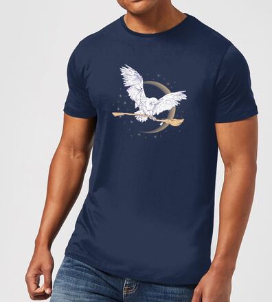 Harry Potter Hedwig Broom Men's T-Shirt - Navy - L