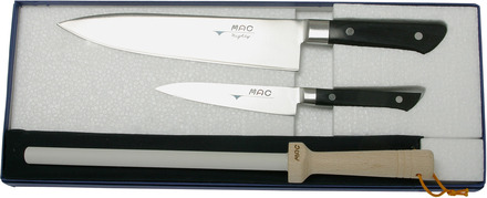 MAC Knivsett 3-deler Kokkekniv MBK-85 Grønnsakskniv PKF-50 og Bryne