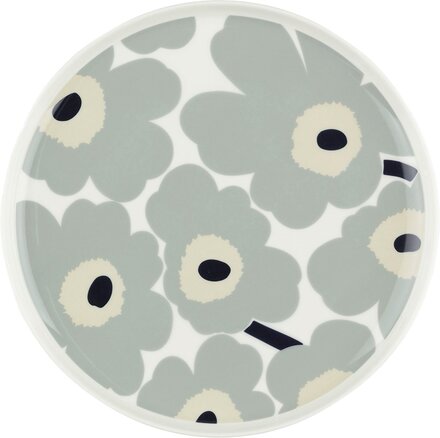 Marimekko Unikko tallerken 25 cm, hvit/grå/sand/blå