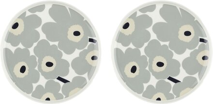 Marimekko Unikko tallerken 25 cm 2 stk, hvit/grå/sand