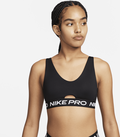 Nike Pro Indy Plunge Women's Medium-Support Padded Sports Bra - Black - 50% Recycled Polyester