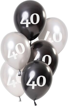 Ballonger Vit/Svart 40 År - 6-pack