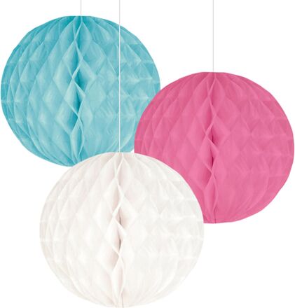 Honeycomb Pappersbollar Rosa/Vit/Turkos - 3-pack