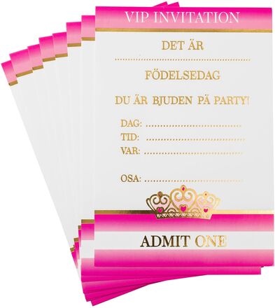 Inbjudningskort Prinsesskrona Rosa - 8-pack