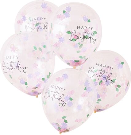 Konfettiballonger Happy Birthday Flerfärgade - 5-pack