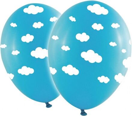 Latexballonger Babyblå med Vita Moln - 10-pack