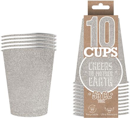Party Cups Glitter Silver - 10-pack