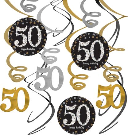 Swirls 50 Guld/Silver Hängande Dekoration - 12-pack