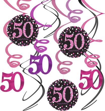 Swirls 50 Rosa Hängande Dekoration - 12-pack