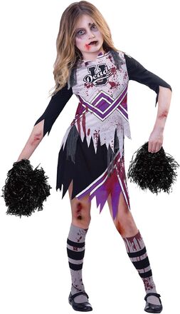 Zombie Cheerleader Svart/Lila Barn Maskeraddräkt - Medium