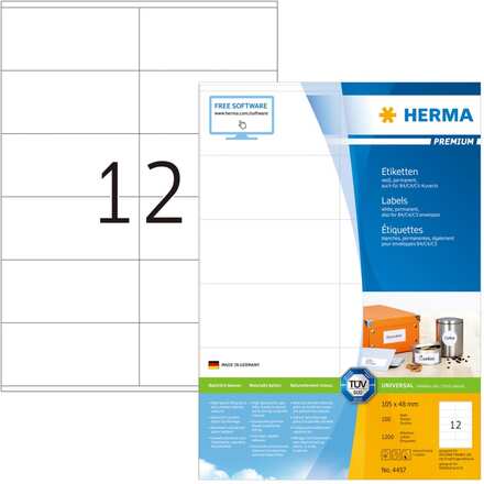 HERMA Permanenta etiketter PREMIUM A4 105x48 mm 100 ark