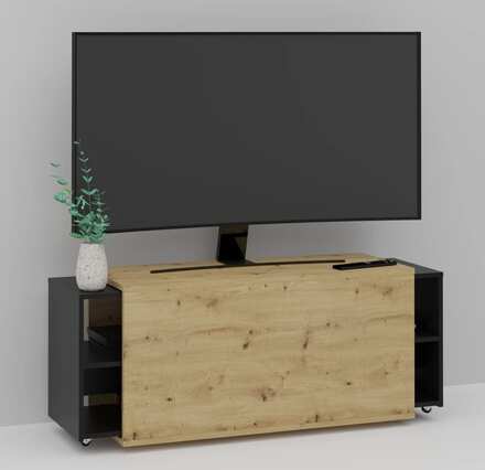 FMD Tv-bänk 194,5x39,9x49,2 cm ek och svart